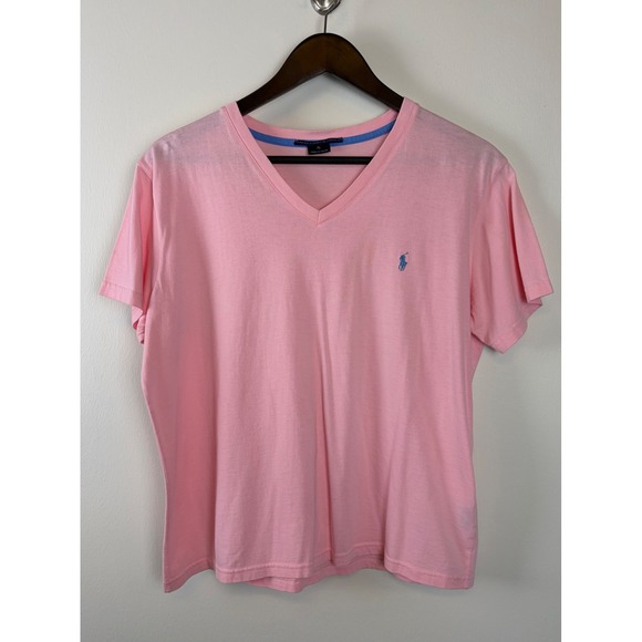 Ralph Lauren Sport Tops - Ralph Lauren Sport T-Shirt XL Baby Pink V-Neck Pastel Cotton Pony Logo Tee